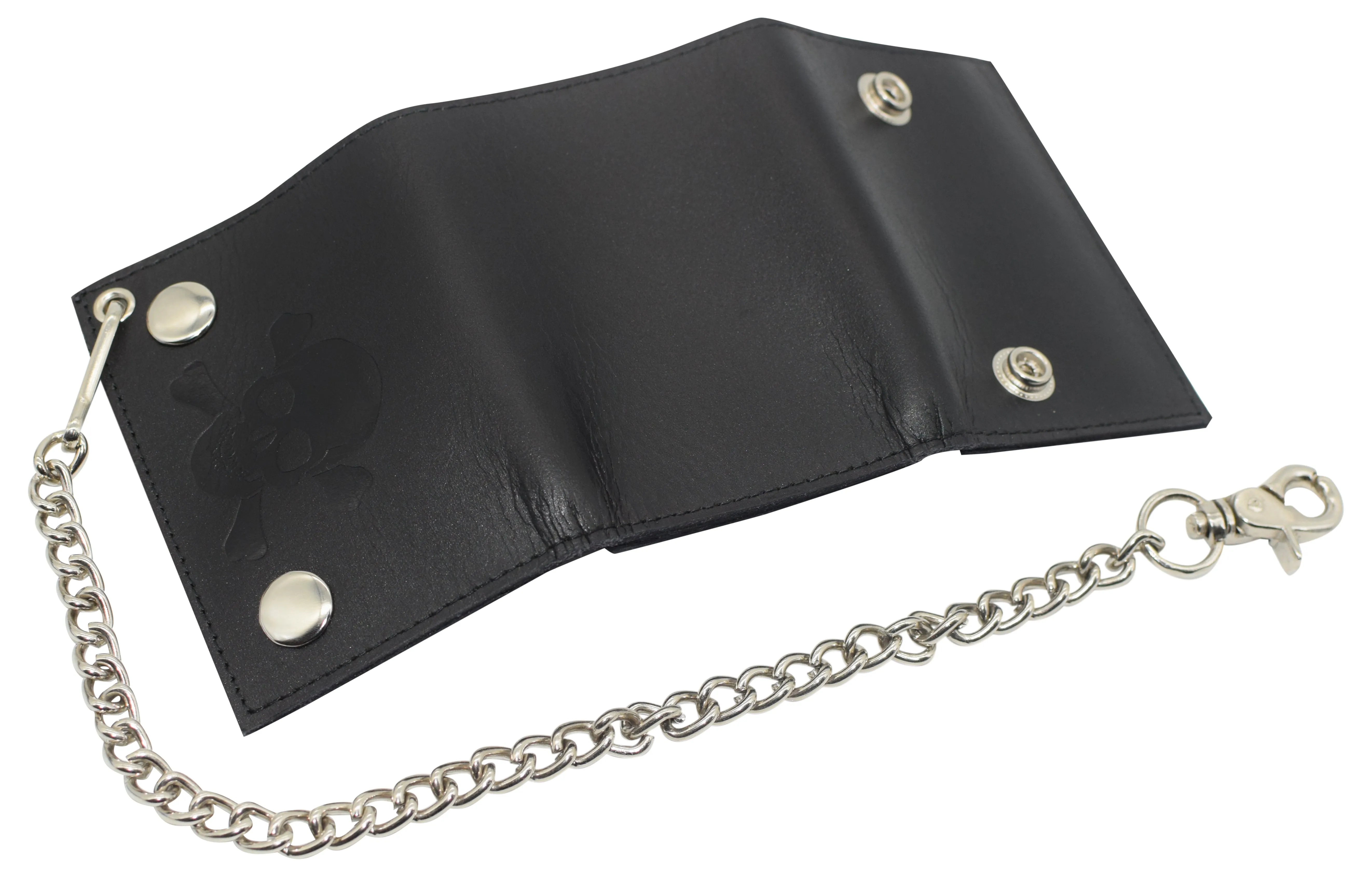 946-59 Mens Wallets Black Trifold RFID Protection Real Leather Skull Biker Chain For Men