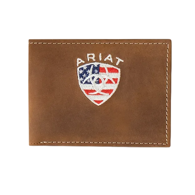 Ariat American Flag Embroidered Aged Back Bifold Wallet A35549217