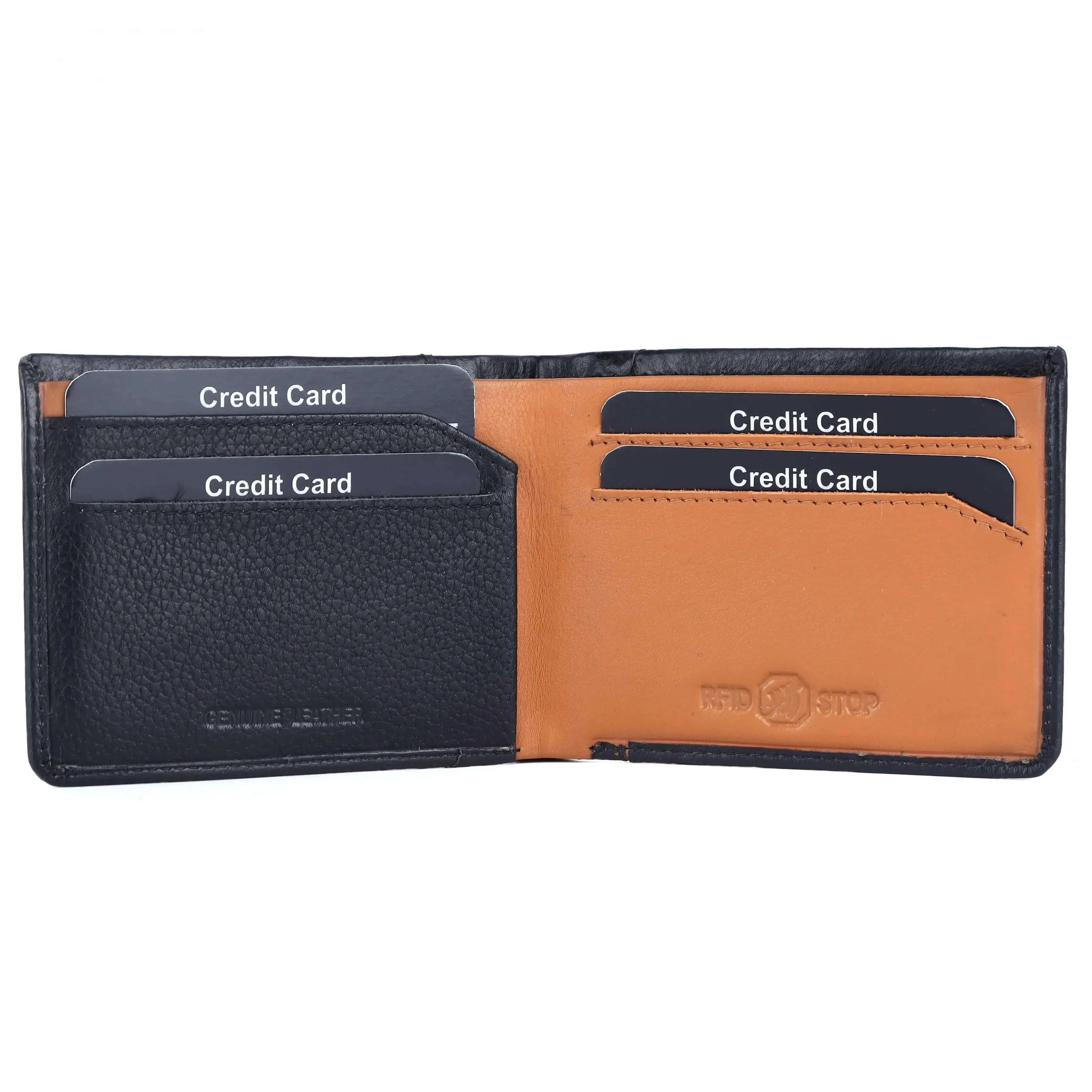 Black and Orange RFID Bifold Wallet for Men: Secure and Stylish (11.5x9 cm)