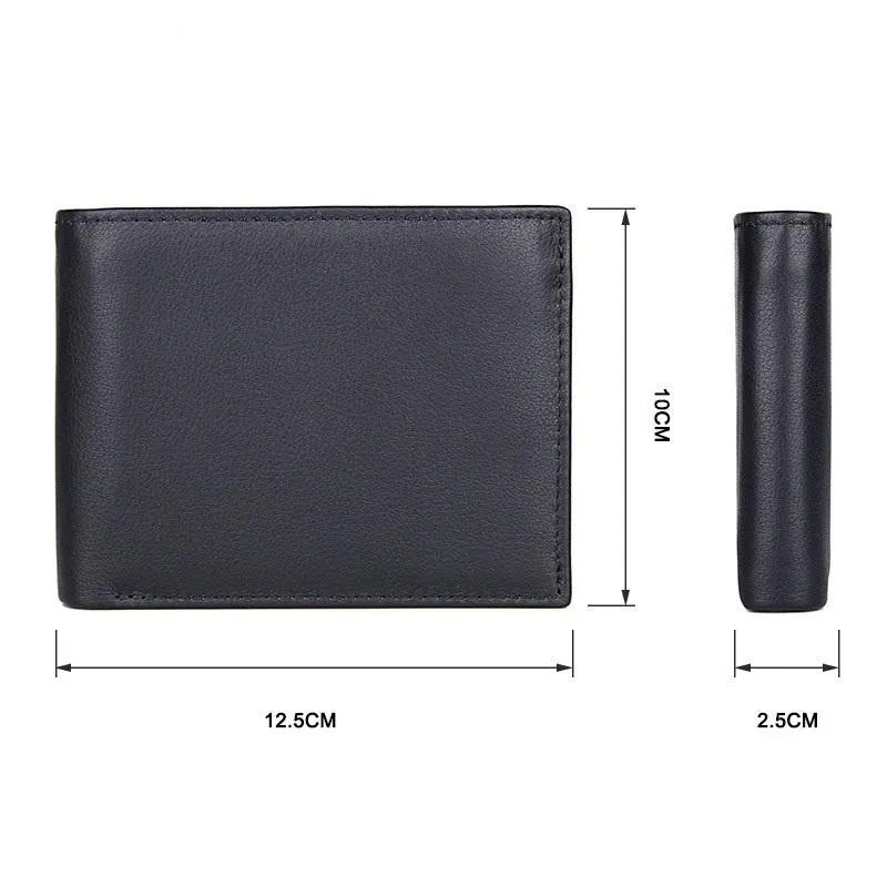 Black Trifold Leather Mens Wallet Small Wallet Billfold Wallet Black Front Pocket Wallet for Men