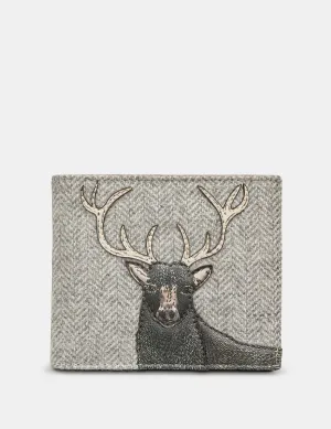 Brown   Tweed Highland Stag Two Fold Wallet