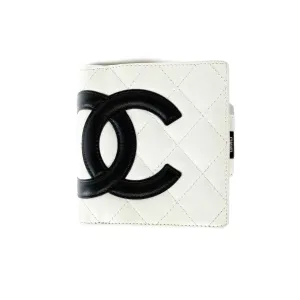 Calfskin Quilted Cambon Ligne Bi-fold Wallet White Excellent