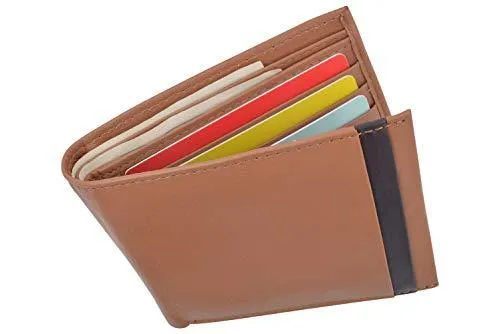 Cazoro Men’s Slimfold RFID Safe Slim Bifold Wallet Smooth Leather Front Pocket Tan RFID611290