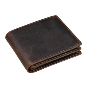 Crazy Horse Leather Horizontal Wallet - Genuine Cowhide Coin Purse