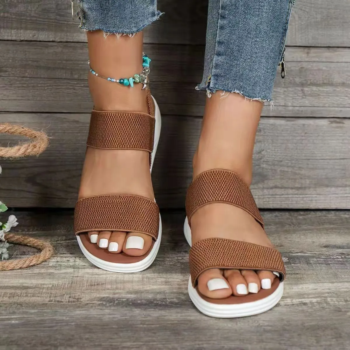 Cuzcare Women Sandals Summer Comfortable Casual Elastic Strap