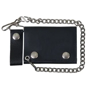 Hot Leathers WLB1001 Classic Black Leather Bi-Fold Wallet with Chain