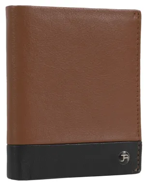 Jack Abrahams Goat Nappa Leather Bi-Fold Wallet with ID Window Cognac/Black