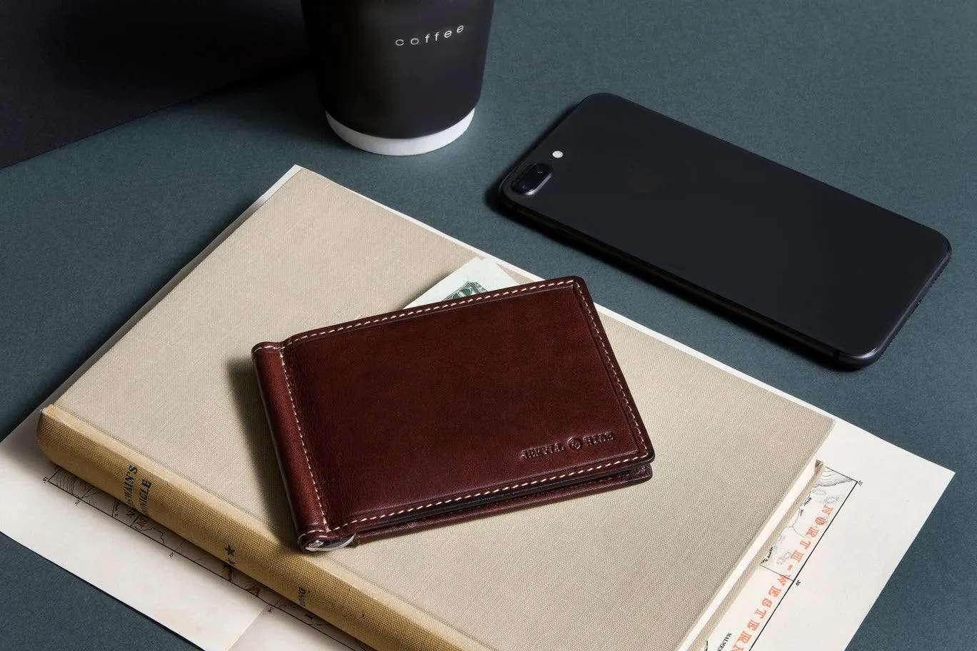 Jekyll & Hide Oxford Leather Money Clip Wallet, Coffee