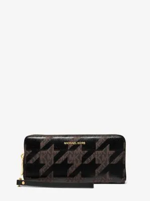 Large Houndstooth Logo and Leather Continental Wallet