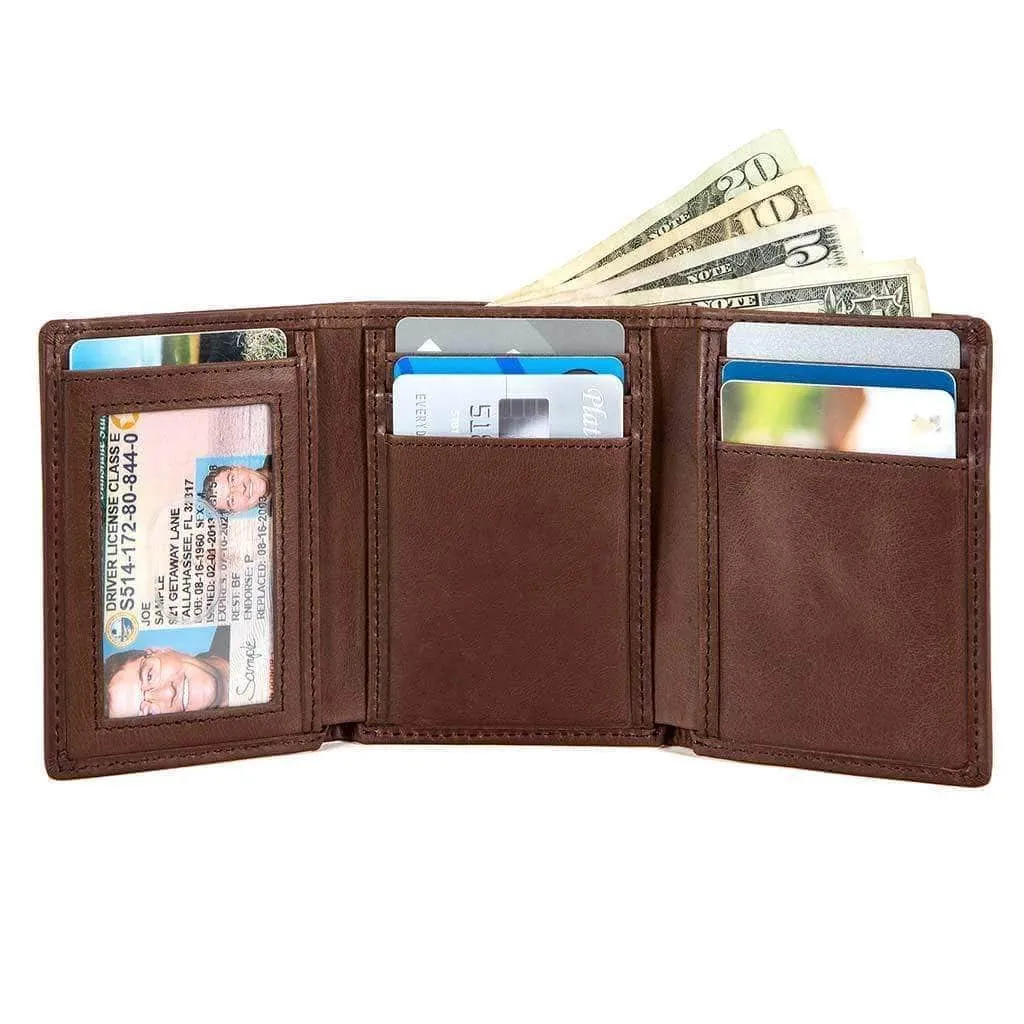 Mens RFID 8 Slot Trifold Wallet - Classic Leather