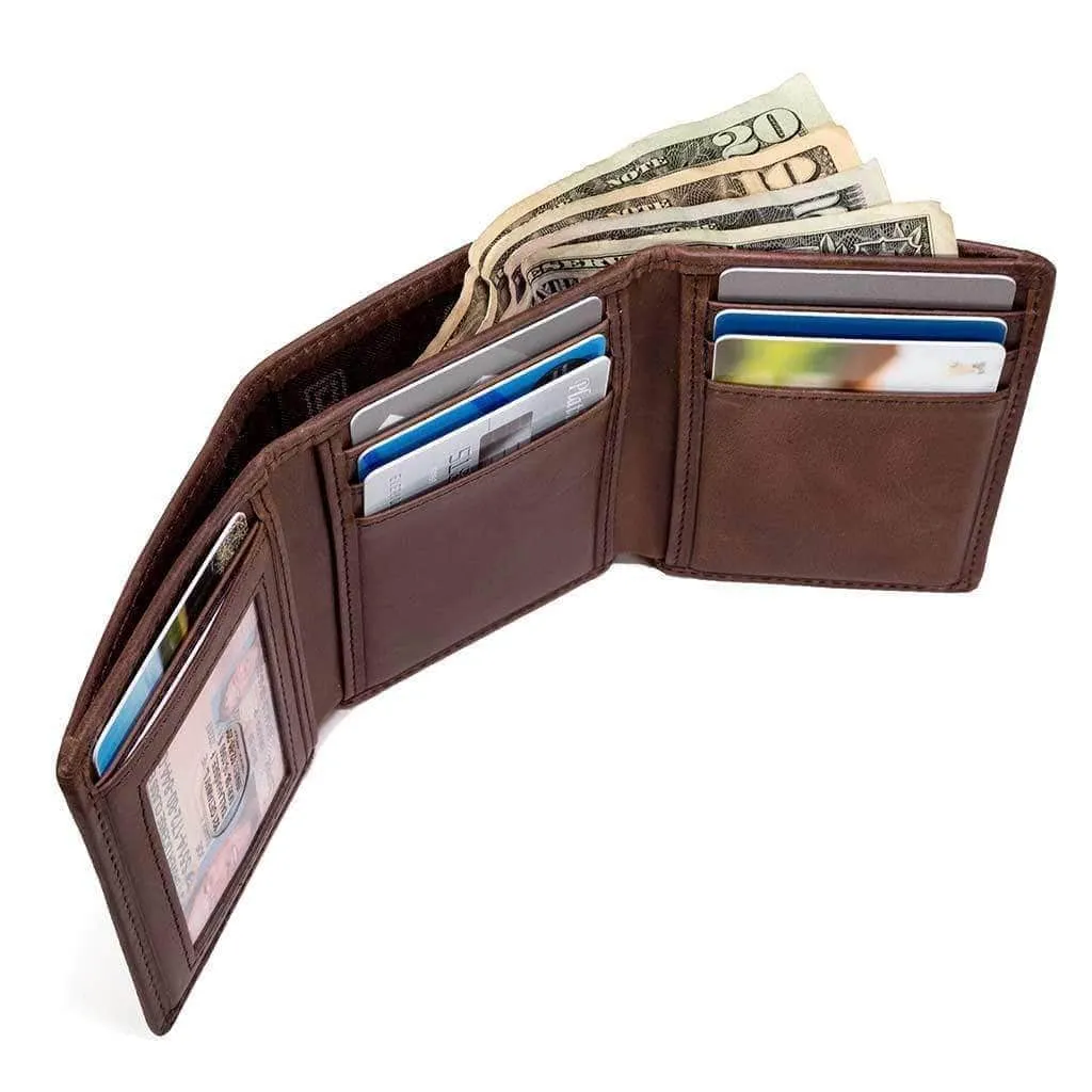 Mens RFID 8 Slot Trifold Wallet - Classic Leather