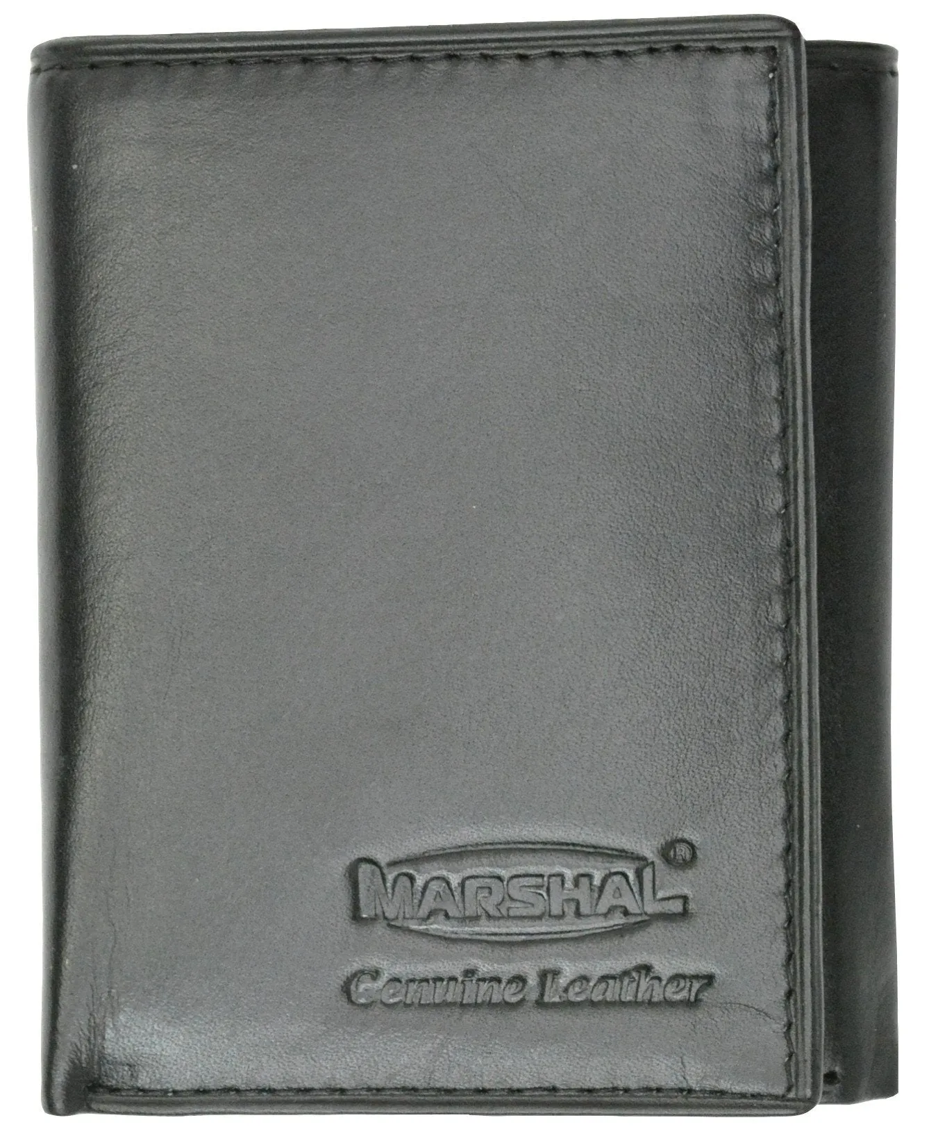 New Mens Black Leather Lamb Wallet Classic Trifold with Marshal Logo 60 1107 BK LOGO