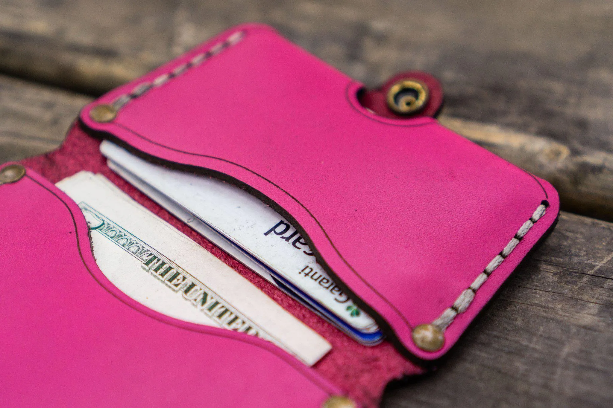 No.38 Personalized Minimalist Hanmade Leather Wallet - Pink