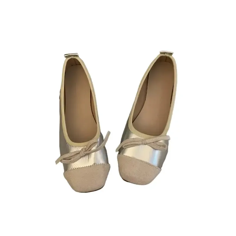 Retro Square Toe Bow Flat Shoes