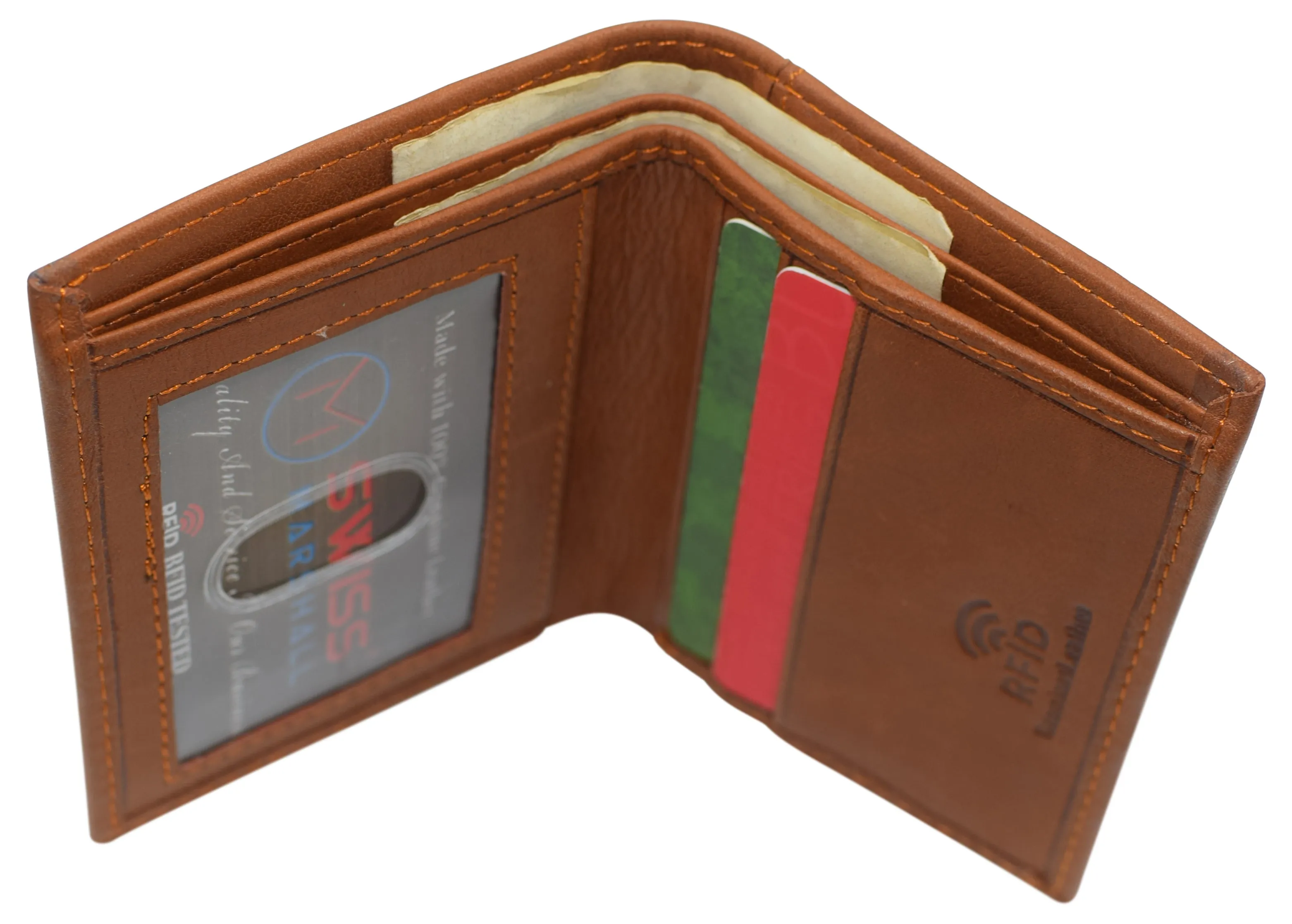 RFID510012 Slim Bifold Front Pocket Wallet 2 ID Window Credit Card Holder Genuine Leather RFID Blocking