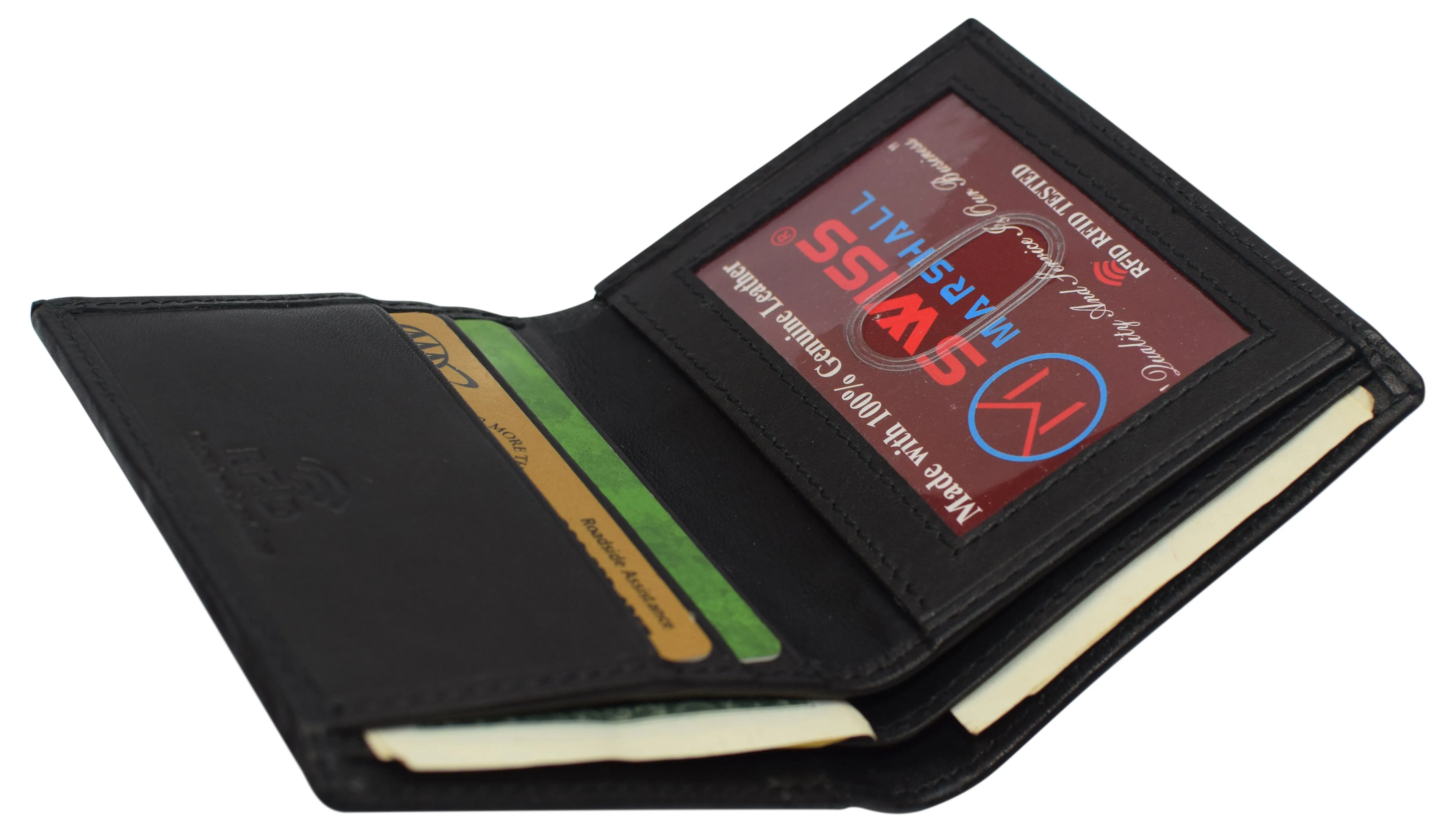 RFID510012 Slim Bifold Front Pocket Wallet 2 ID Window Credit Card Holder Genuine Leather RFID Blocking