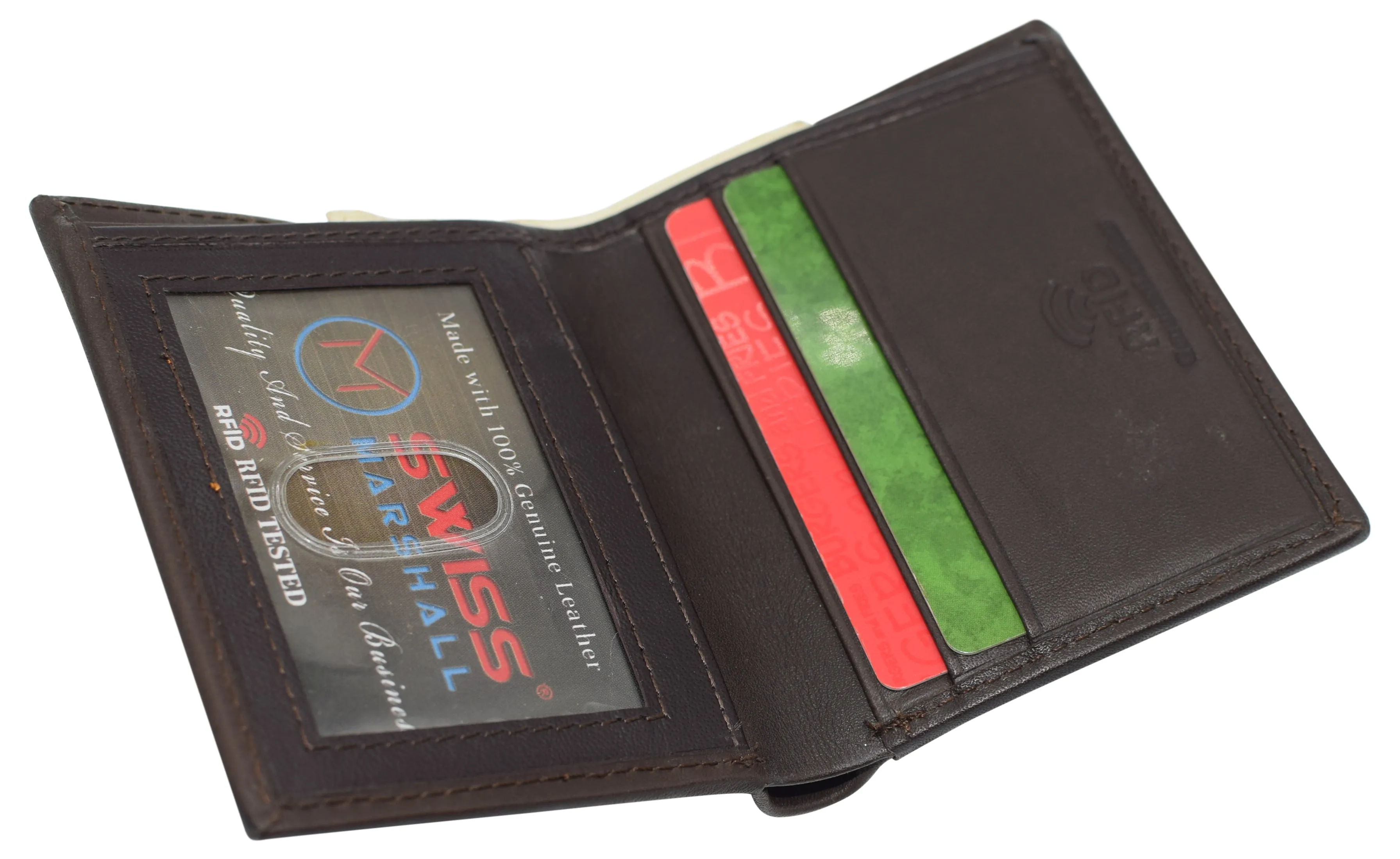 RFID510012 Slim Bifold Front Pocket Wallet 2 ID Window Credit Card Holder Genuine Leather RFID Blocking