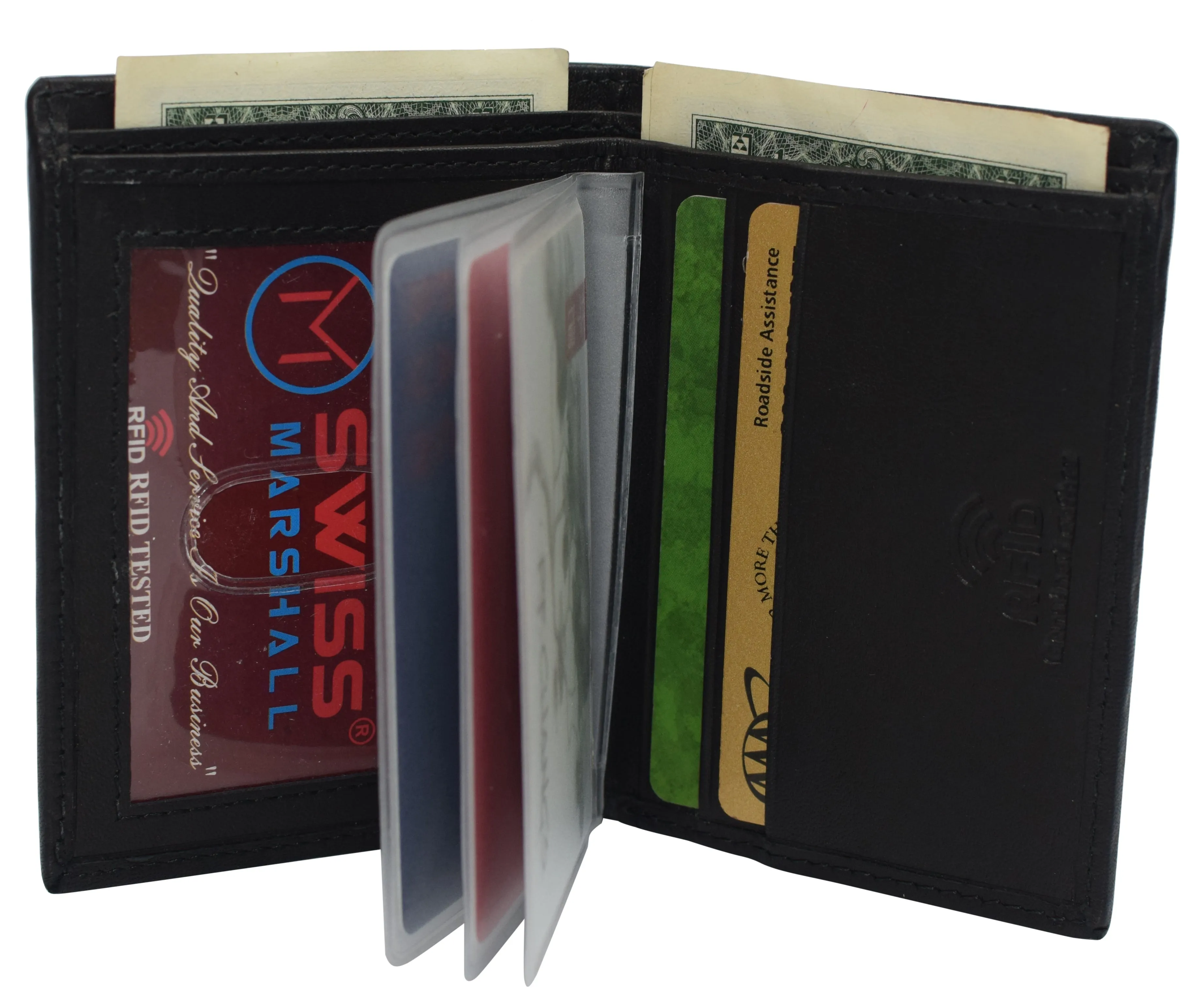 RFID510012 Slim Bifold Front Pocket Wallet 2 ID Window Credit Card Holder Genuine Leather RFID Blocking