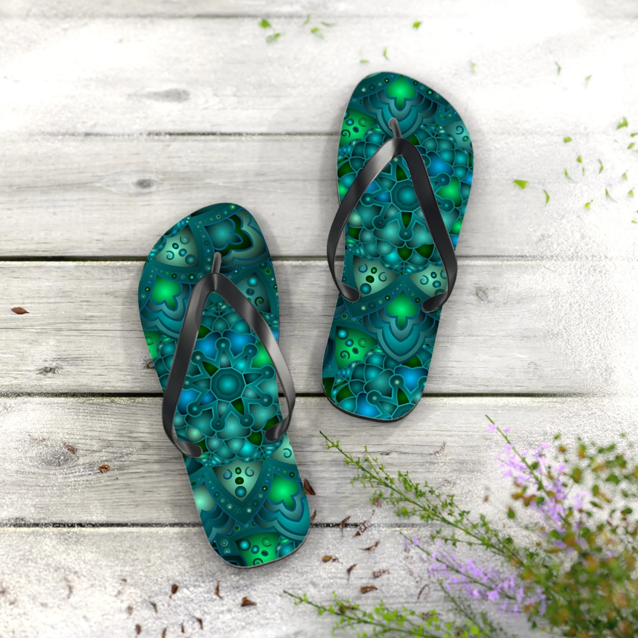 Serene Blue & Green Mandala Flip Flops