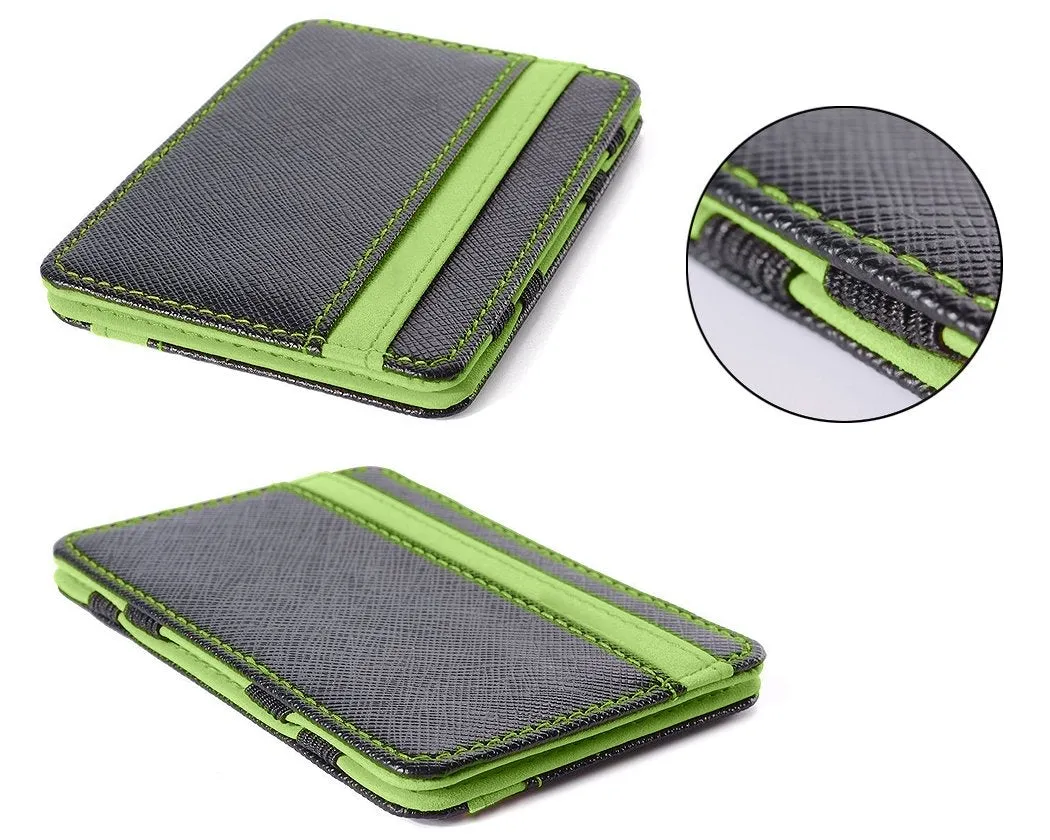 Single Line PU Leather Wallet with 4 Card Slots - Green