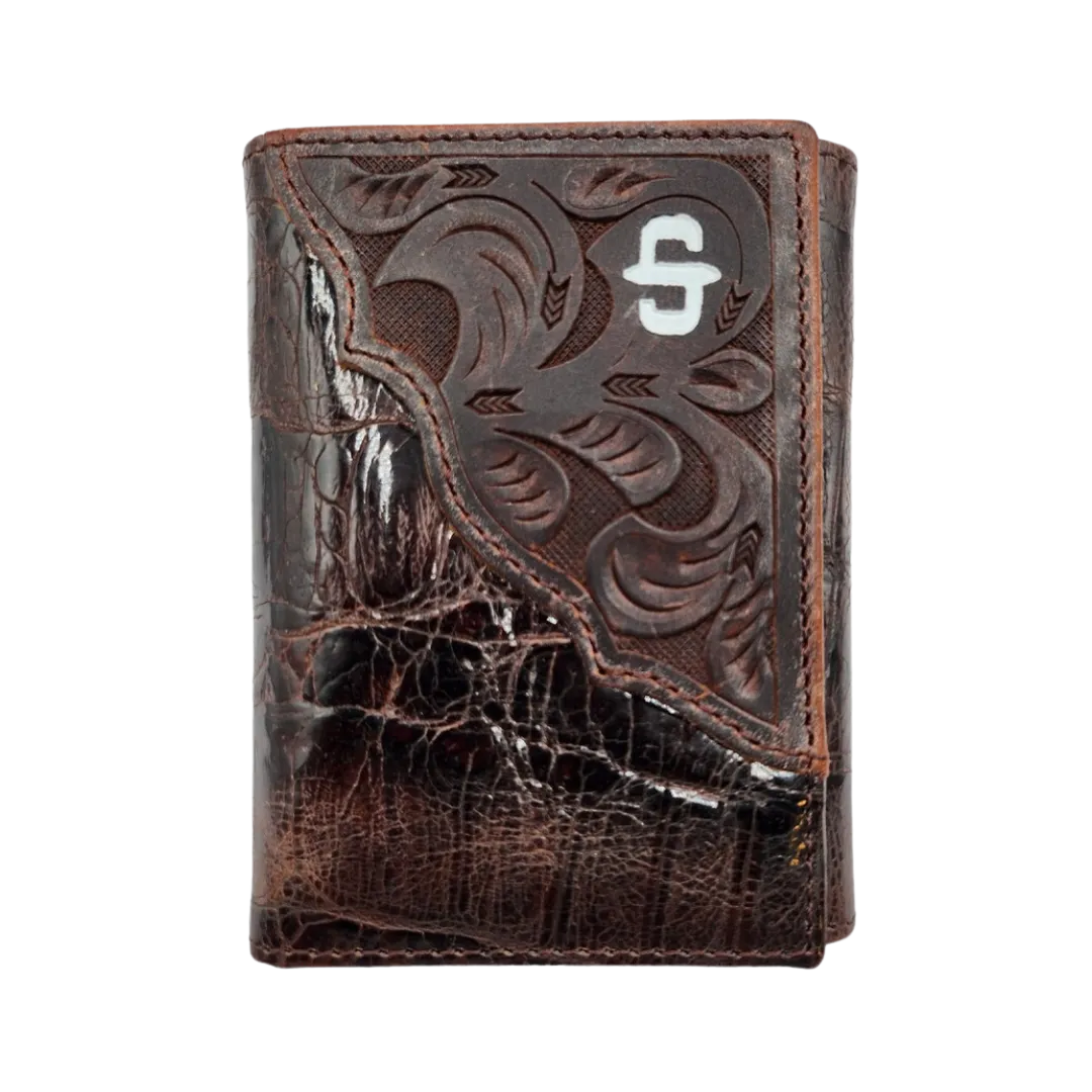 Stetson Men's Brown Floral Embossed Trifold Wallet