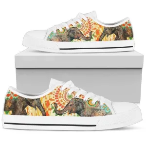 Stylish Elephant Women S Low Top Shoes, Animal Print Canvas Shoes, Print On Canvas Shoes