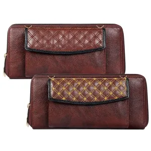 THE CLOWNFISH Combo of 2 Diamond Ladies Wallet with Front Mobile Pocket (Dark Brown)