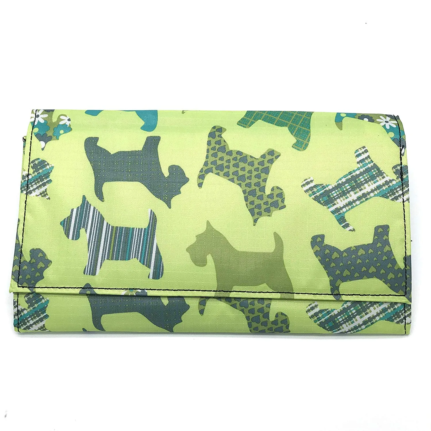 Travel Document Wallet by Eco Chic Waterproof & Durable Fabric Floral Scotty Dog Design - Green