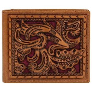 Trenditions Justin Men's Back Pocket Bifold Maroon Inlay Wallet