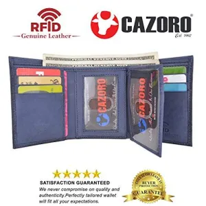 Trifold Wallet with RFID For Men Genuine Leather Men's Casual & Professional Navy Blue Wallets RFID611303