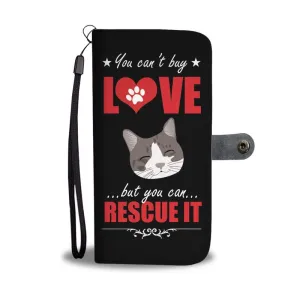 Women's Cat Wallet w/ Universal Phone Case Black Bifold RFID Wallet Love Rescue Cat