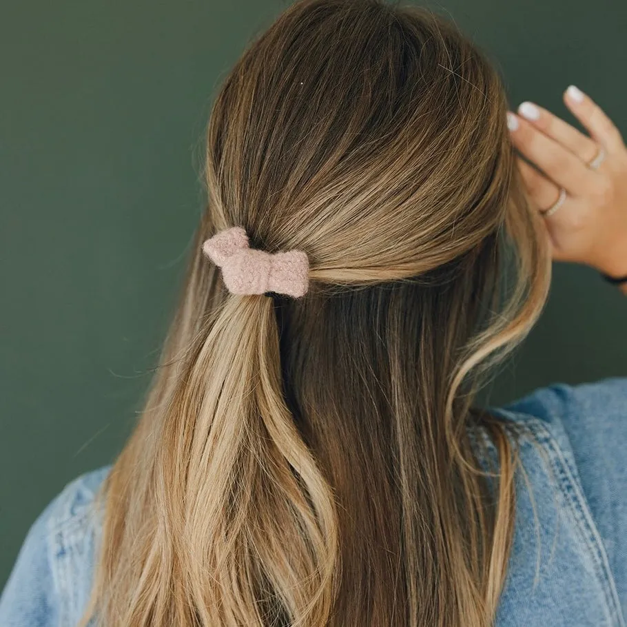 Wool Knot Bow Hair Tie - Pink